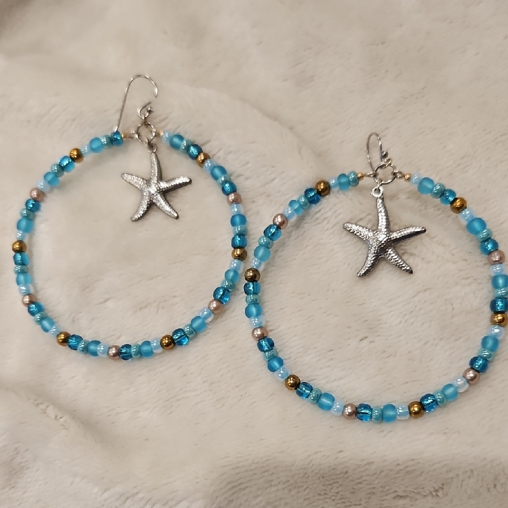 Ocean Charm Beaded Hoop Earrings